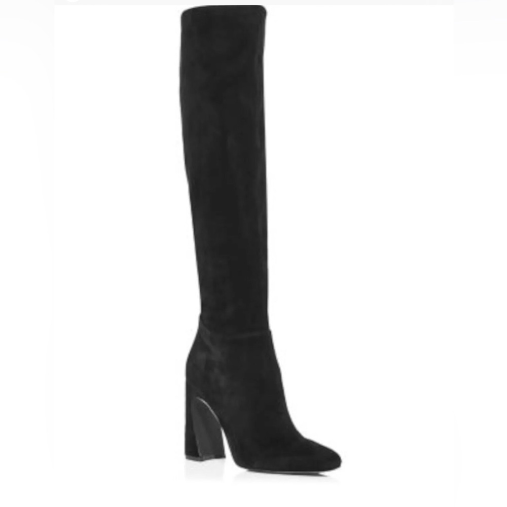 AQUA Womens Black Padded Carie Square Toe Flare Zip-Up Leather Heeled Boots